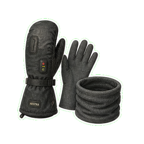 Hestra heated mitten + Smartwool merino glove-liner + buff