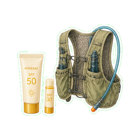 Mineral SPF 50 + lip balm SPF 30 + reusable water bottle 3L hydration vest