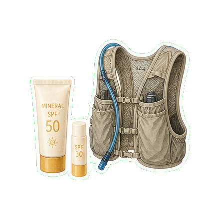 Mineral SPF 50 + lip balm SPF 30 + reusable water bottle 3L hydration vest