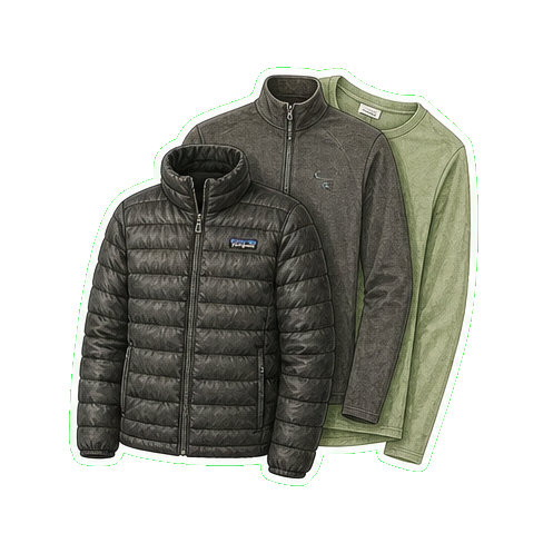 Patagonia Down Sweater jacket + Smartwool 250 merino base + cotton long-sleeve tunic