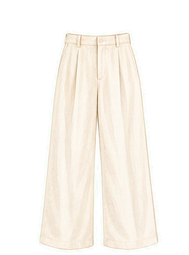 Ivory Linen Wide-Leg Trousers