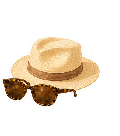 Straw Hat And Oversized Sunglasses