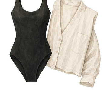Black Swimsuit And Linen Cover-Up