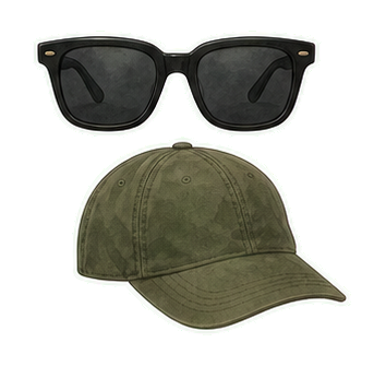 Wide Sunglasses And Olive Cap