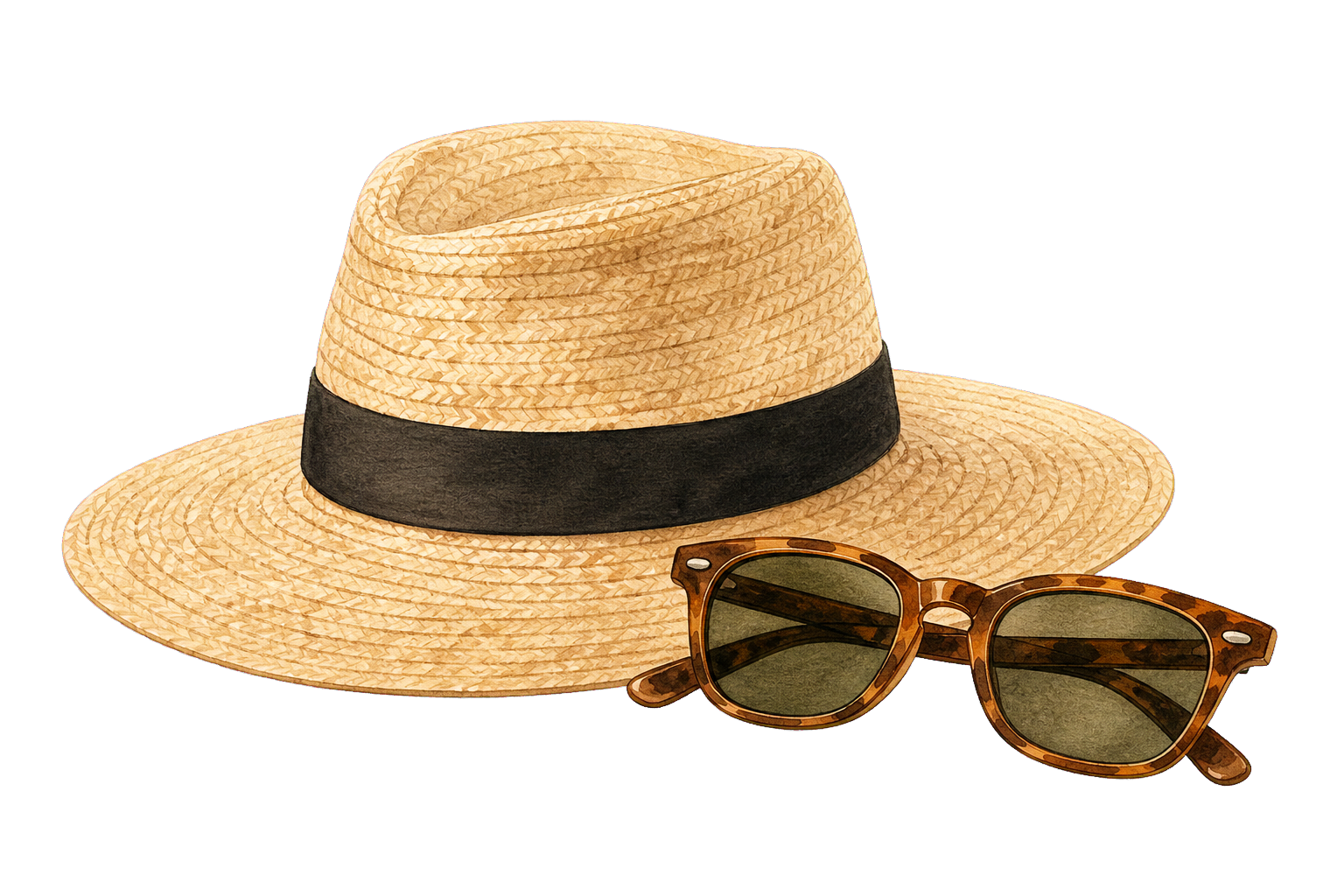 Straw Sun Hat And Sunglasses