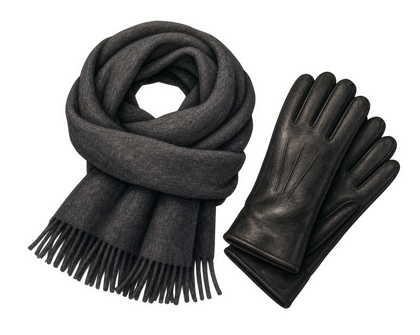 Heavy Wool Scarf And Leather Gloves