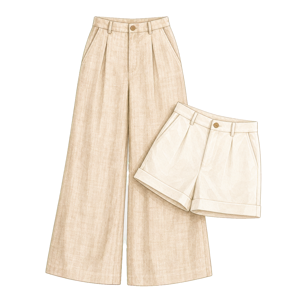 Flax Linen Trousers And Cotton Shorts