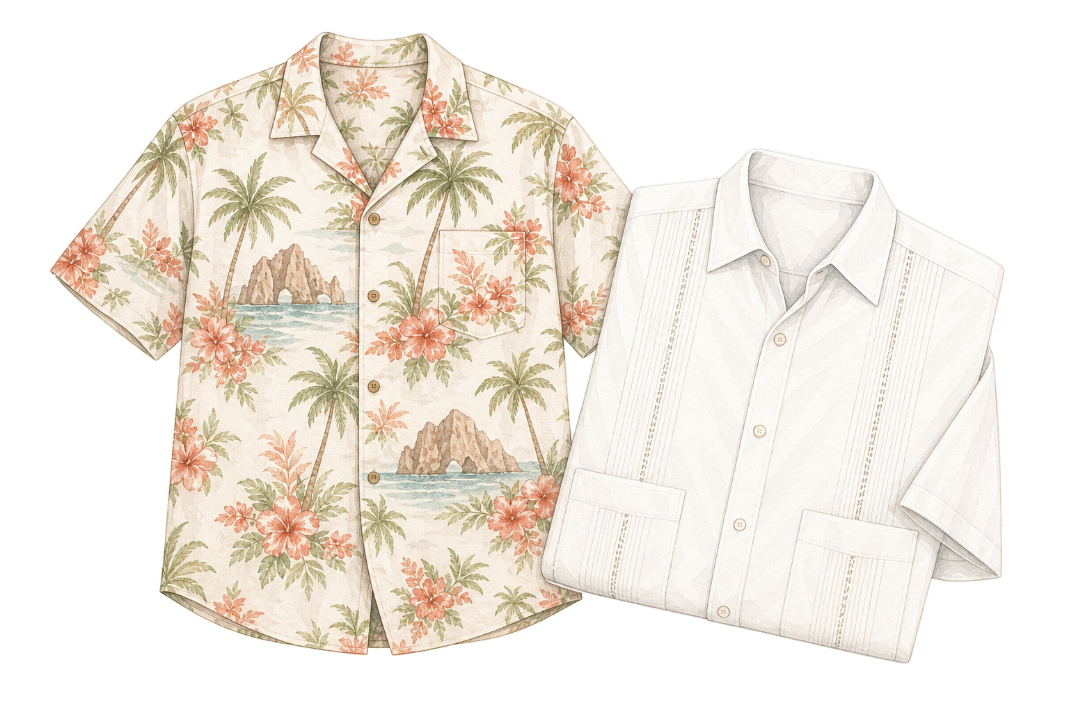 Tropical Shirt And White Guayabera