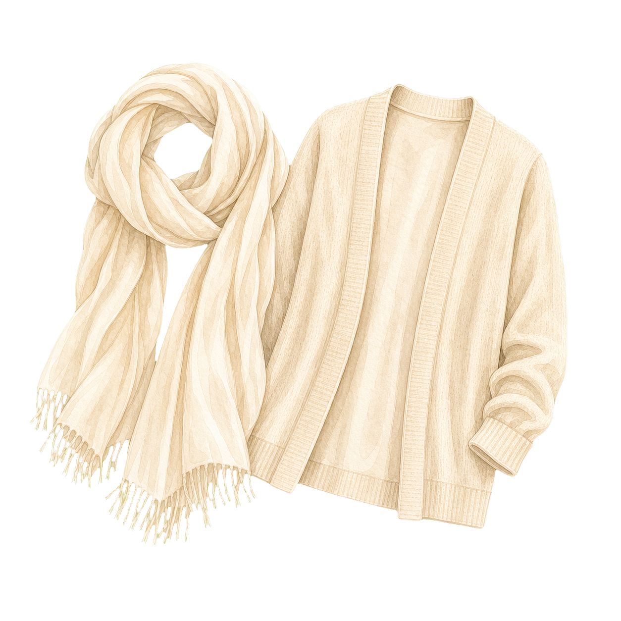 Ivory Pashmina And Light Cardigan