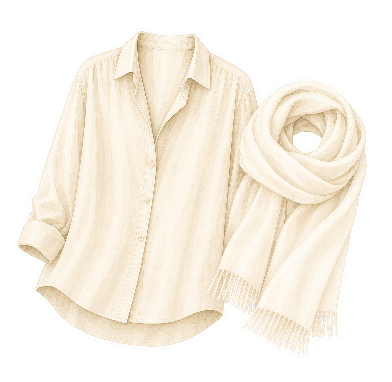 Sand Cotton Blouse And Ivory Scarf