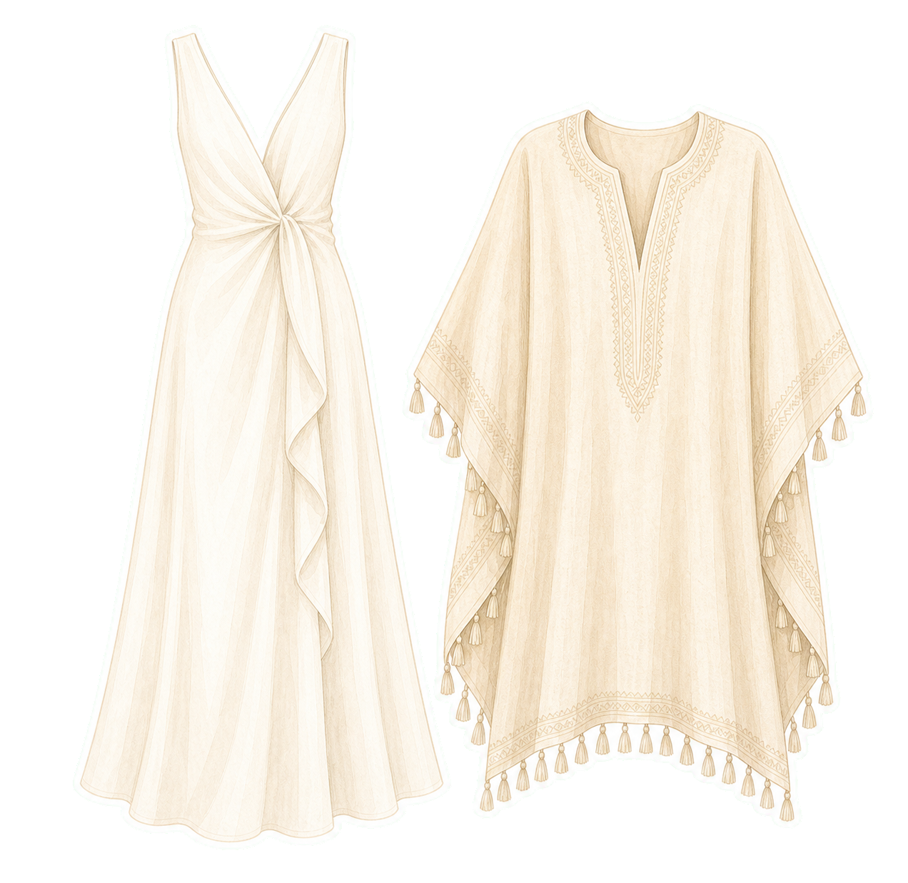 Cream Maxi Dress And Sand Kaftan