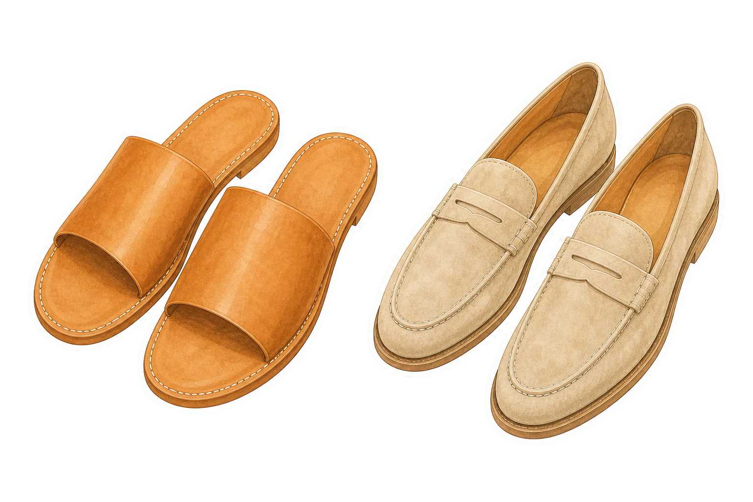 Tan Sandals And Sand Loafers