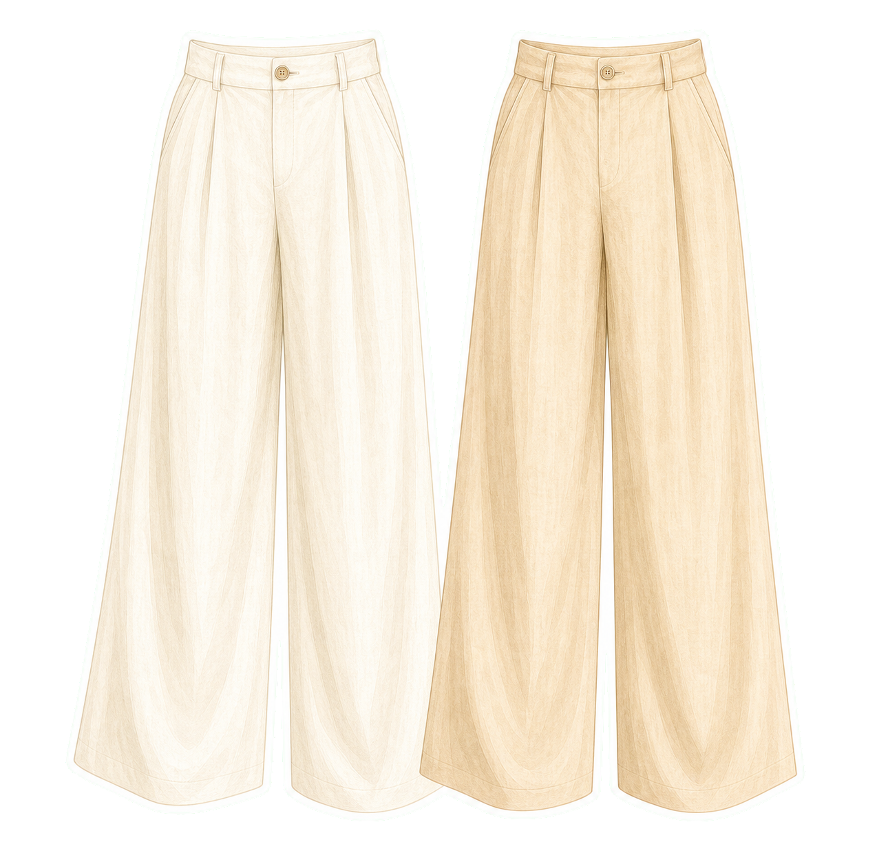 Cream Beige Wide-Leg Trousers