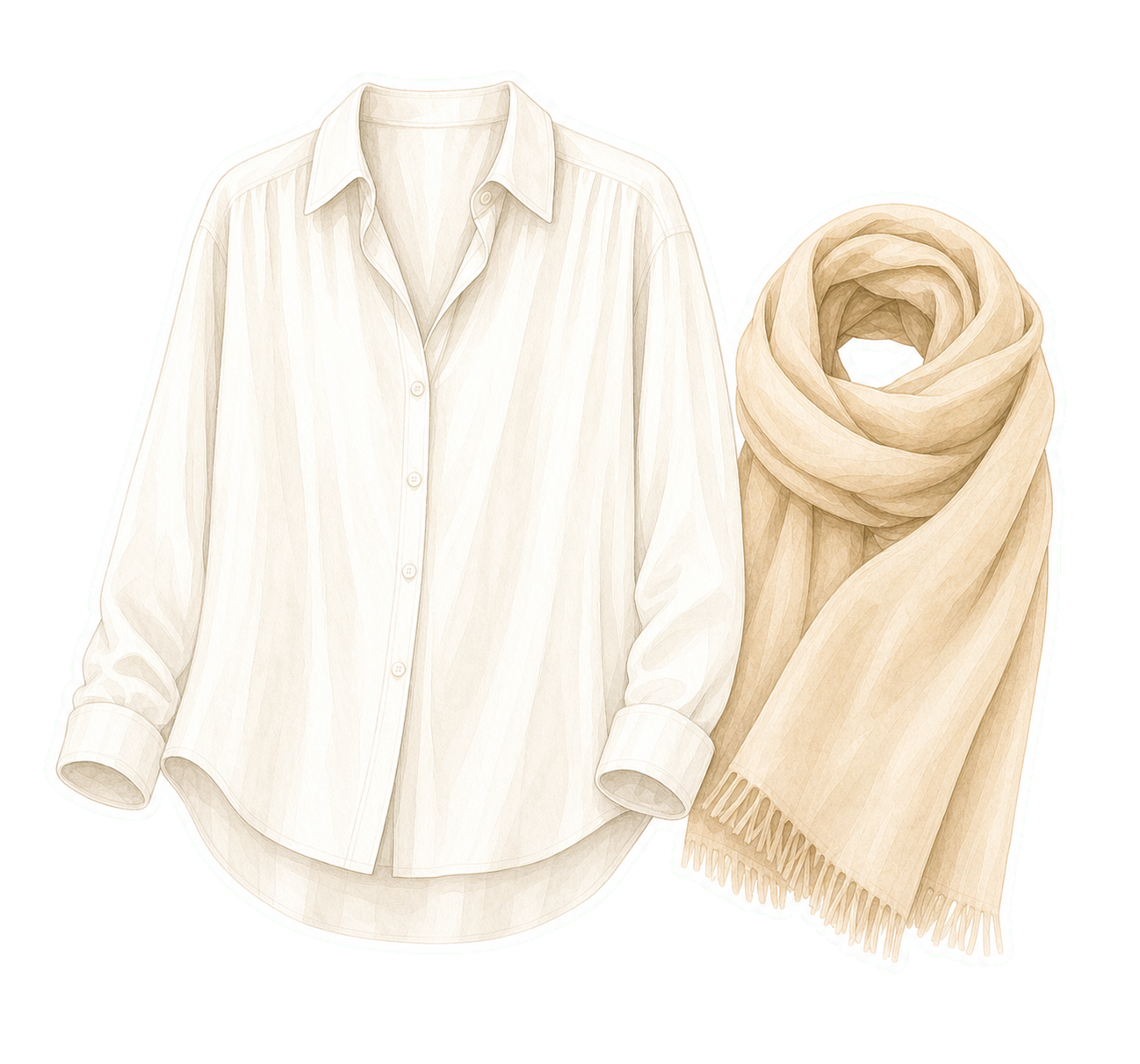 Ivory Cotton Blouse And Sand Scarf
