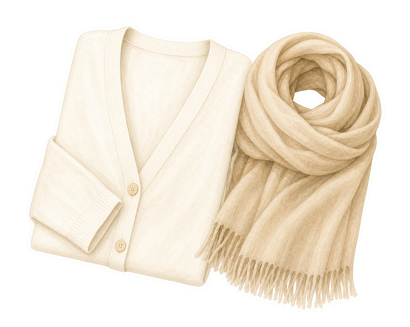 Ivory Cardigan And Sand Pashmina