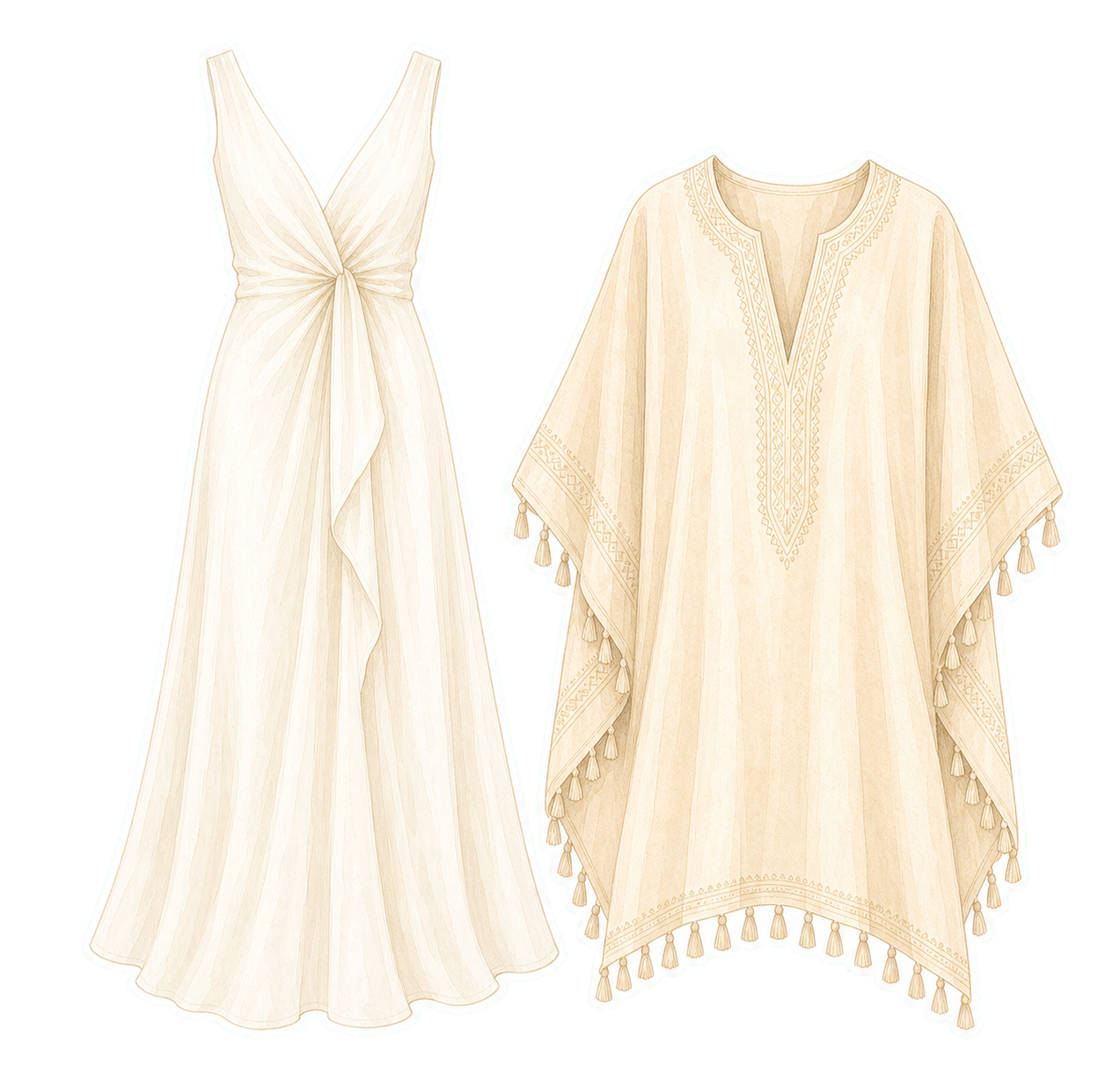 Ivory Maxi Dress And Sand Kaftan