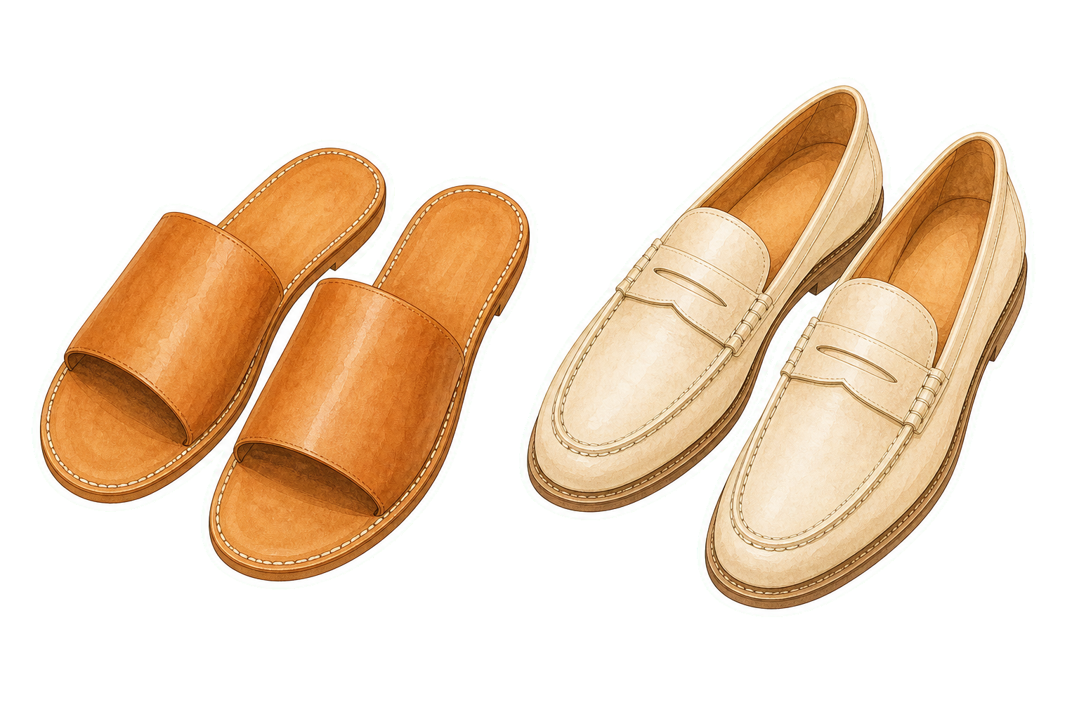 Tan Sandals And Beige Loafers