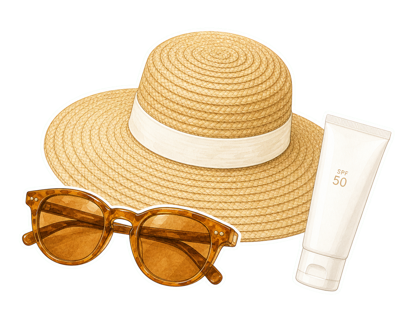 Straw Hat Amber Sunglasses And SPF
