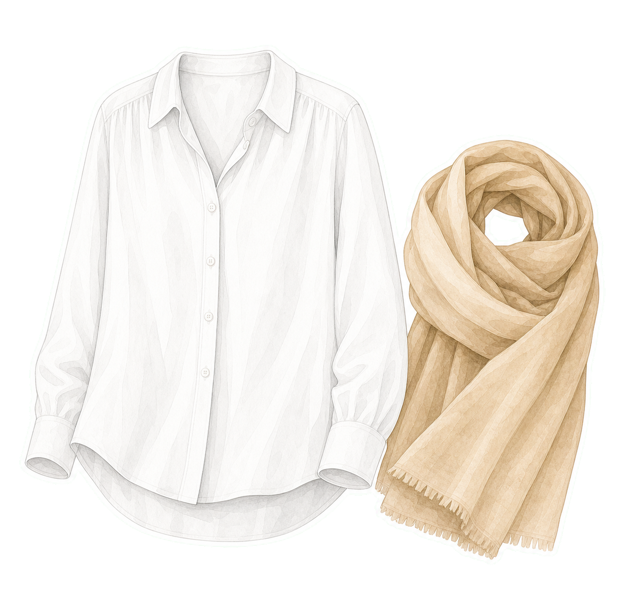 White Cotton Blouse And Sand Scarf