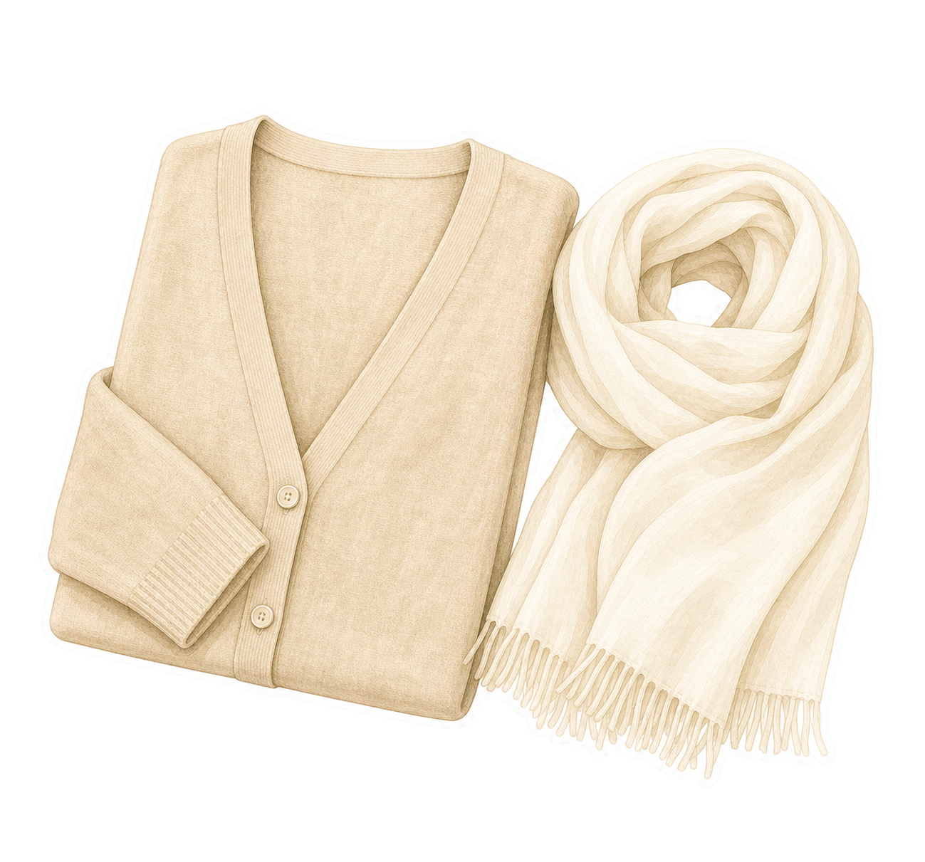 Beige Cardigan And Ivory Pashmina