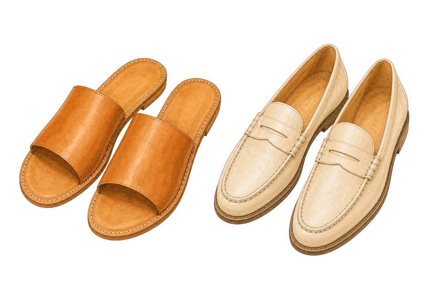 Tan Sandals And Beige Loafers