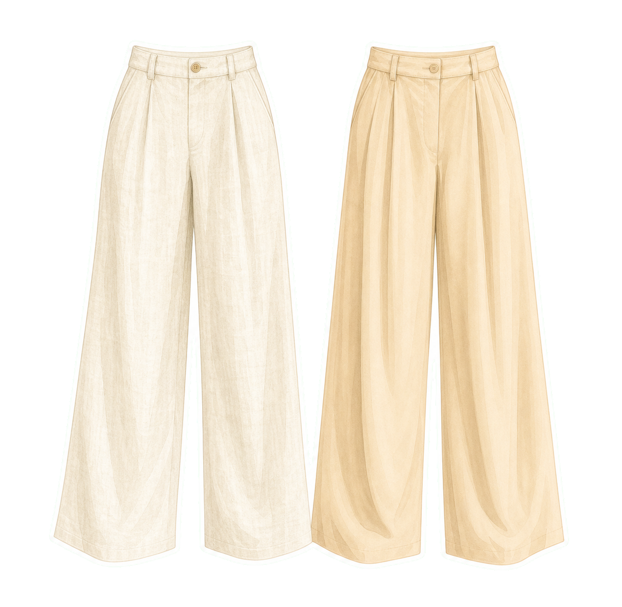 Cream Beige Wide-Leg Trousers