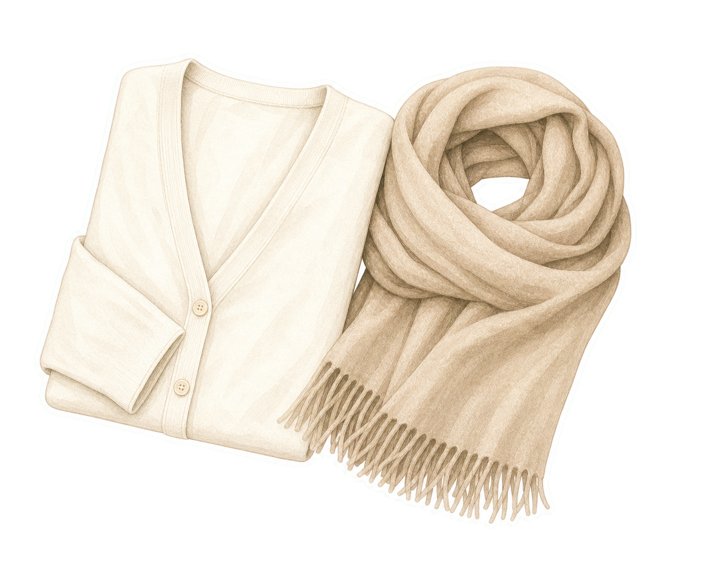 Ivory Cardigan And Sand Pashmina