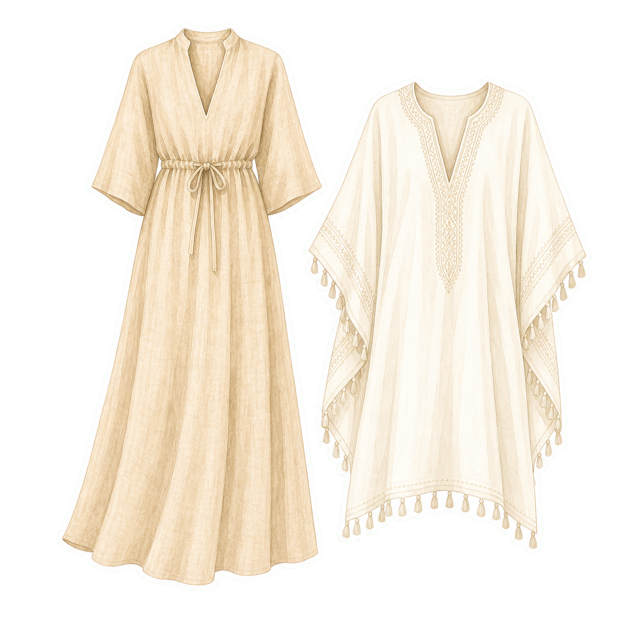 Sand Maxi Dress And Ivory Kaftan