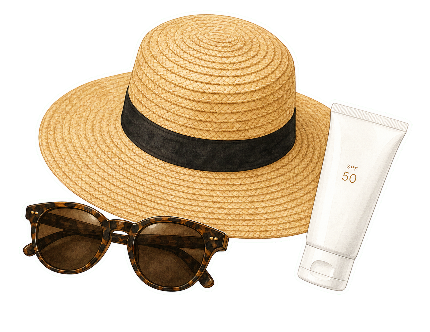 Straw Hat Sunglasses And SPF