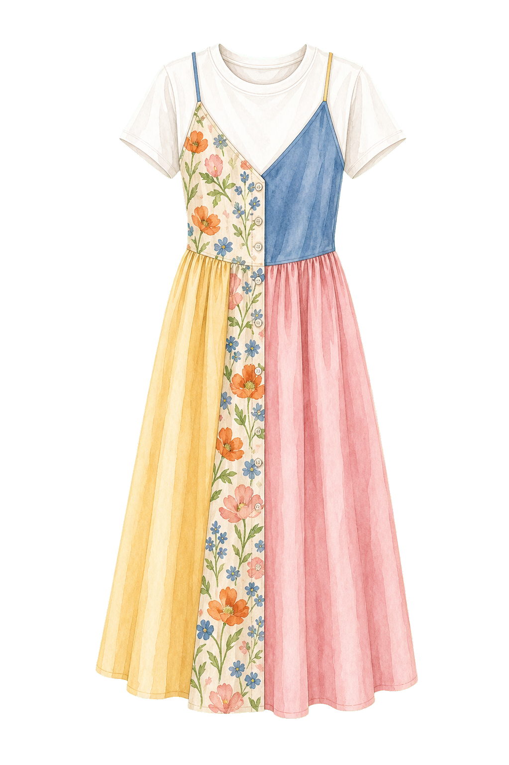 Color-Block Floral Cotton Tee Dress