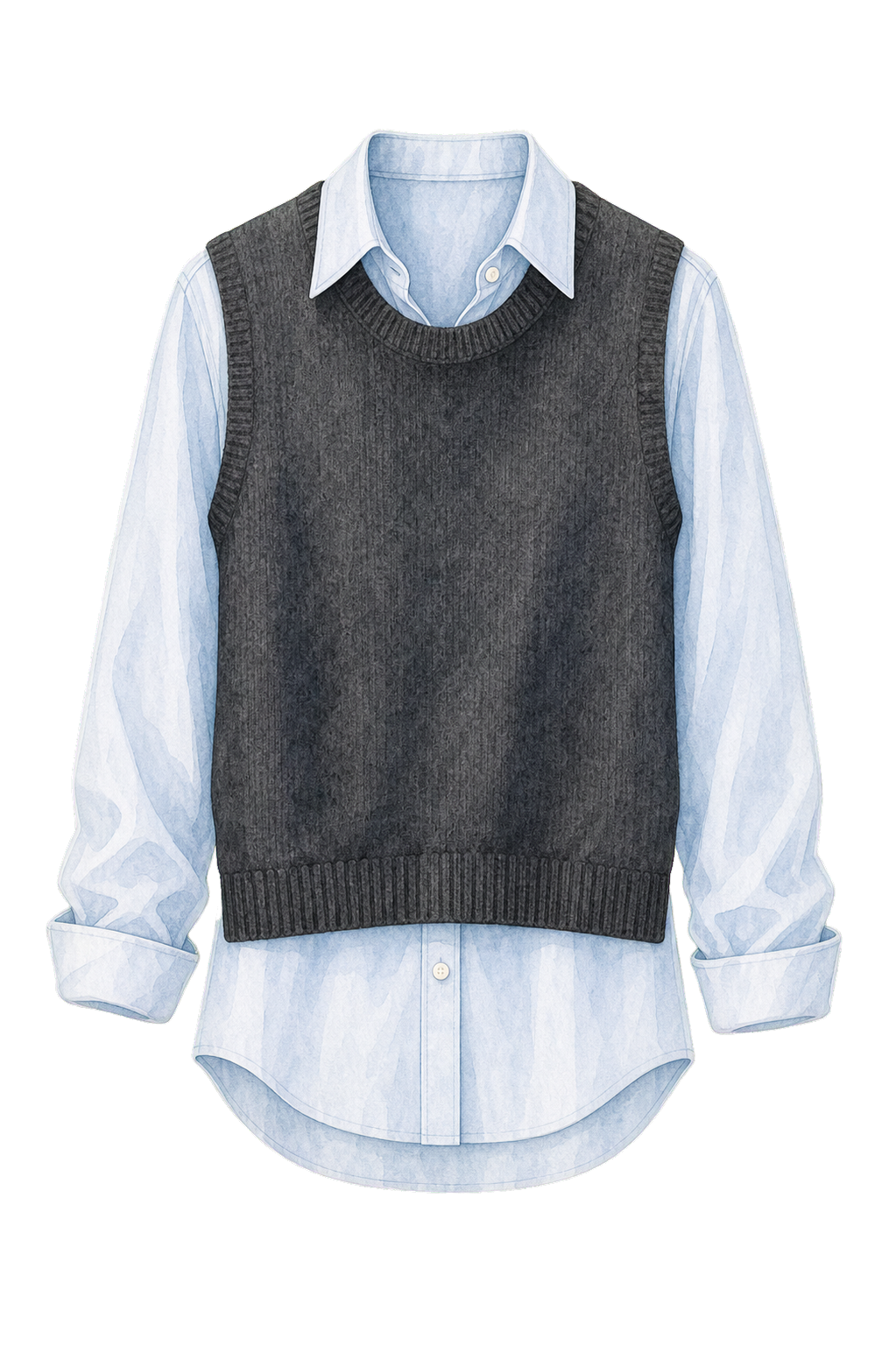 Blue Button-Down And Fine-Knit Vest
