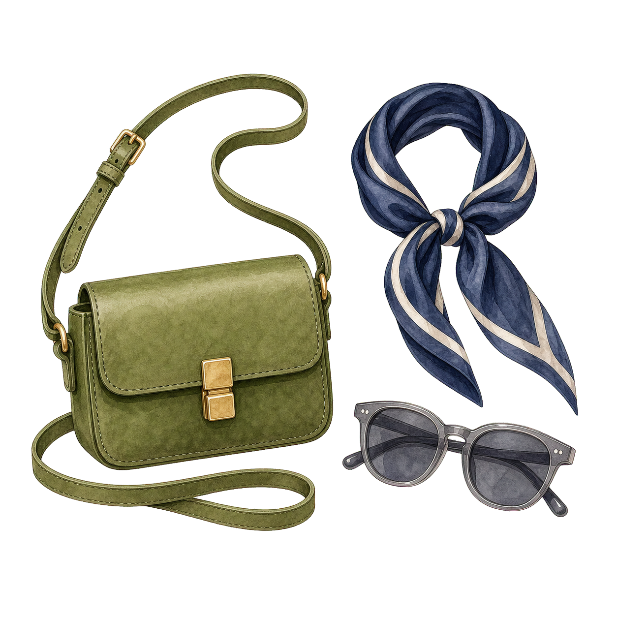 Olive Crossbody Sunglasses And Scarf