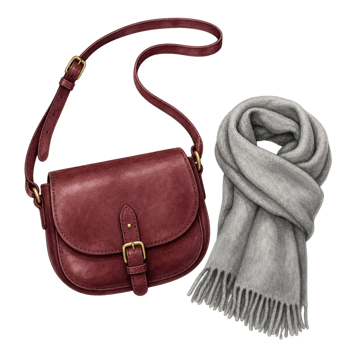Burgundy Crossbody And Wool Scarf