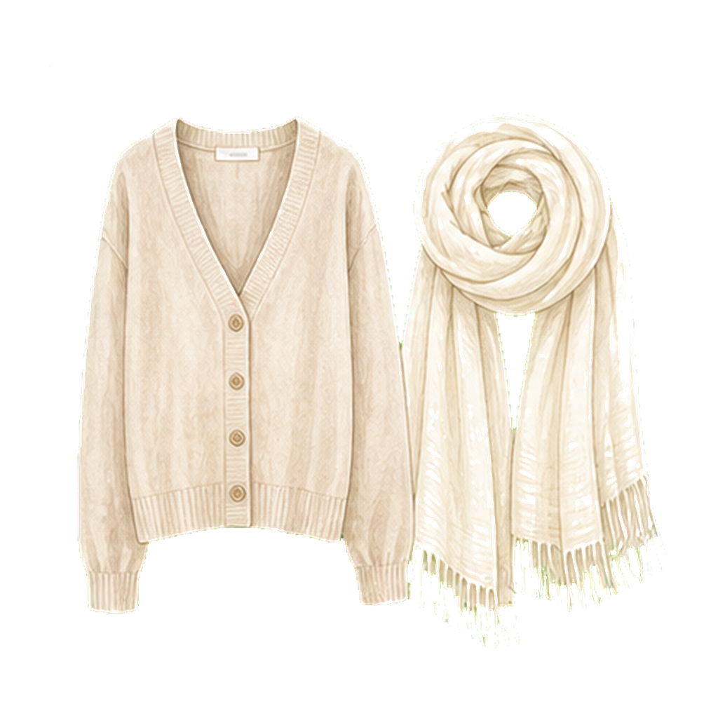 Light cashmere cardigan + pashmina