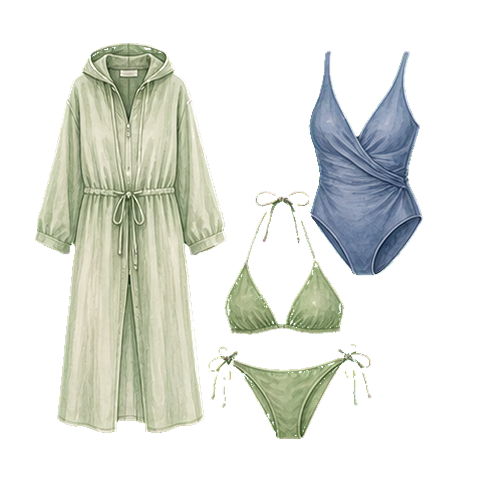 Modest swim cover-up + 2 swimsuits