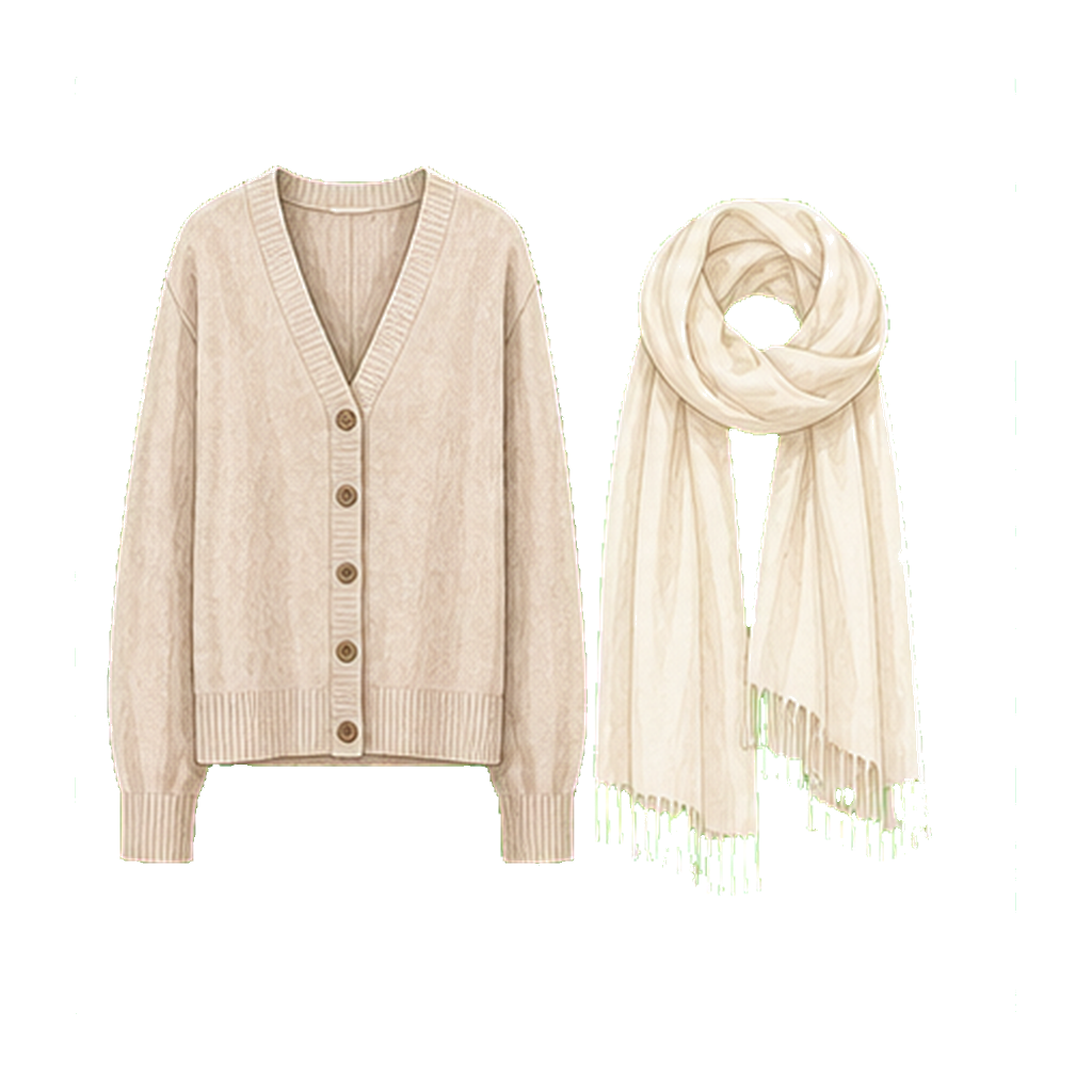 Light cashmere cardigan + pashmina
