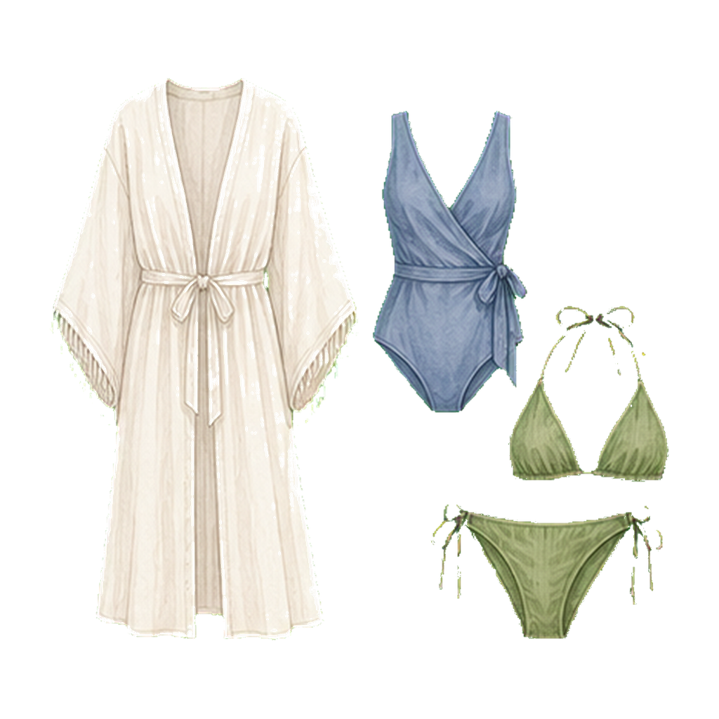 Modest swim cover-up + 2 swimsuits