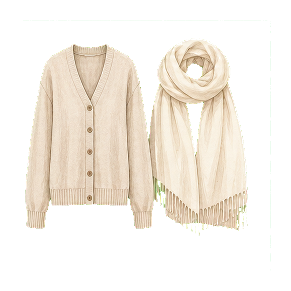 Light cashmere cardigan + pashmina