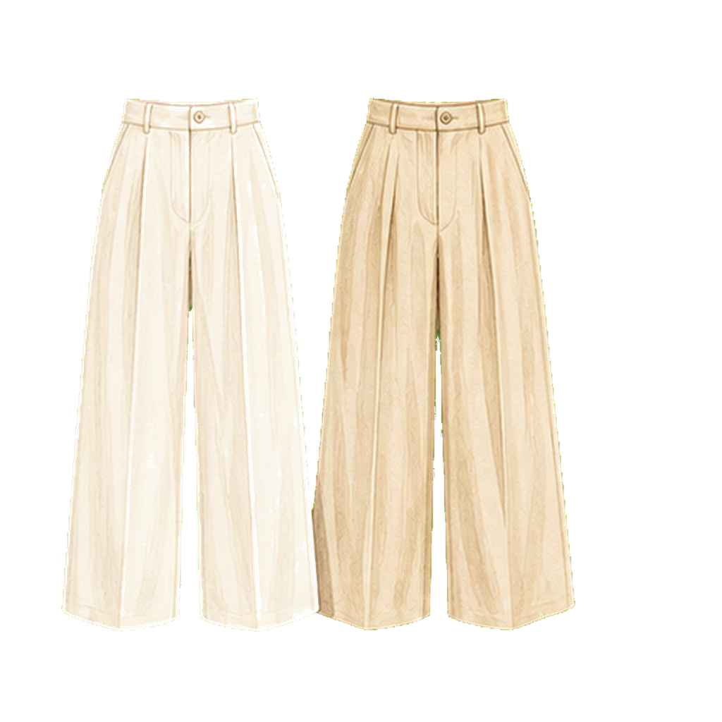 Wide-leg cream or beige trousers (2 pairs)