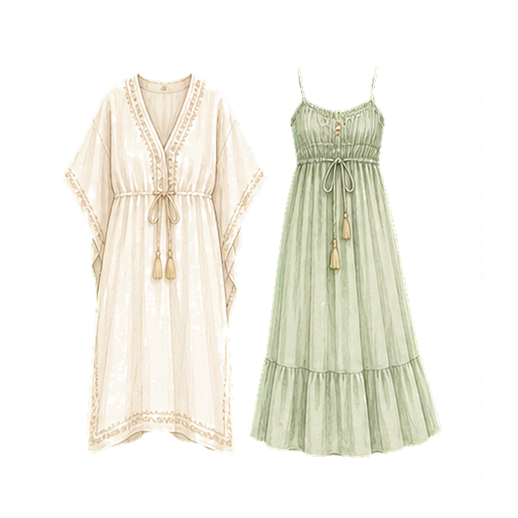 Knee-length kaftan + maxi dress