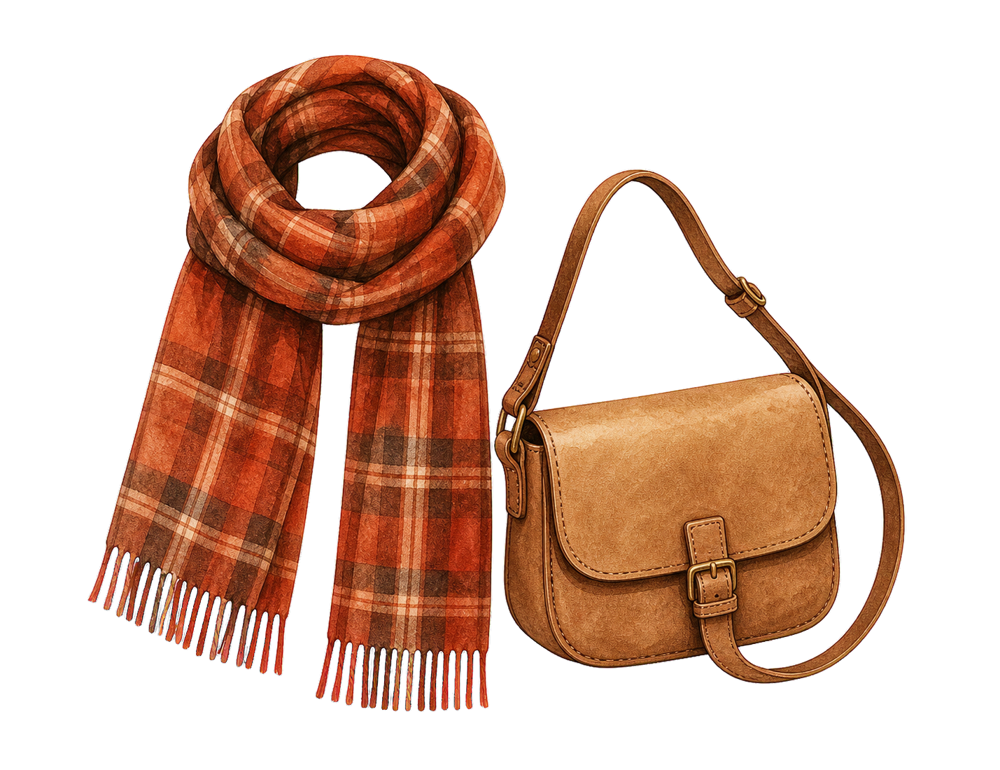 Terracotta Scarf And Tan Crossbody