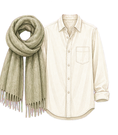 Sage Scarf And Cream Button-Down