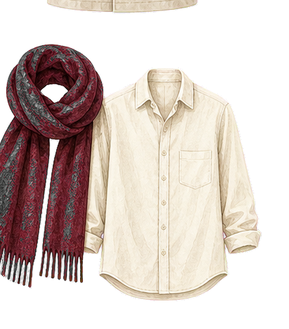 Oxblood Scarf And Cream Button-Down