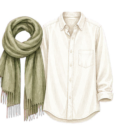 Sage Scarf And Cream Button-Down