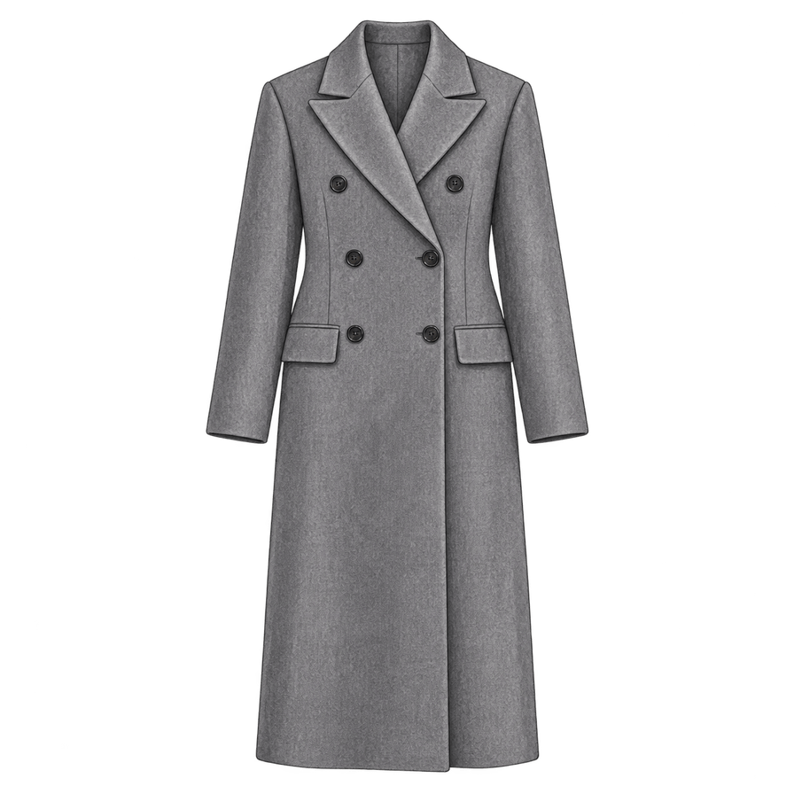 Pewter Double-Breasted Wool Coat