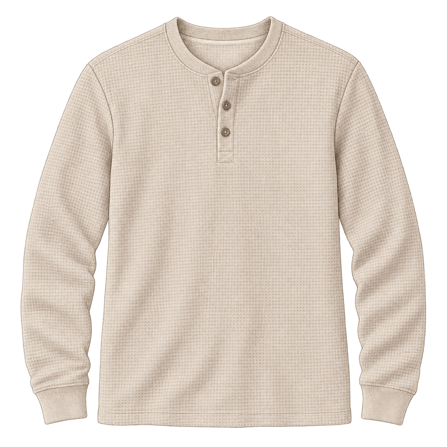 Oatmeal waffle-knit cotton henley