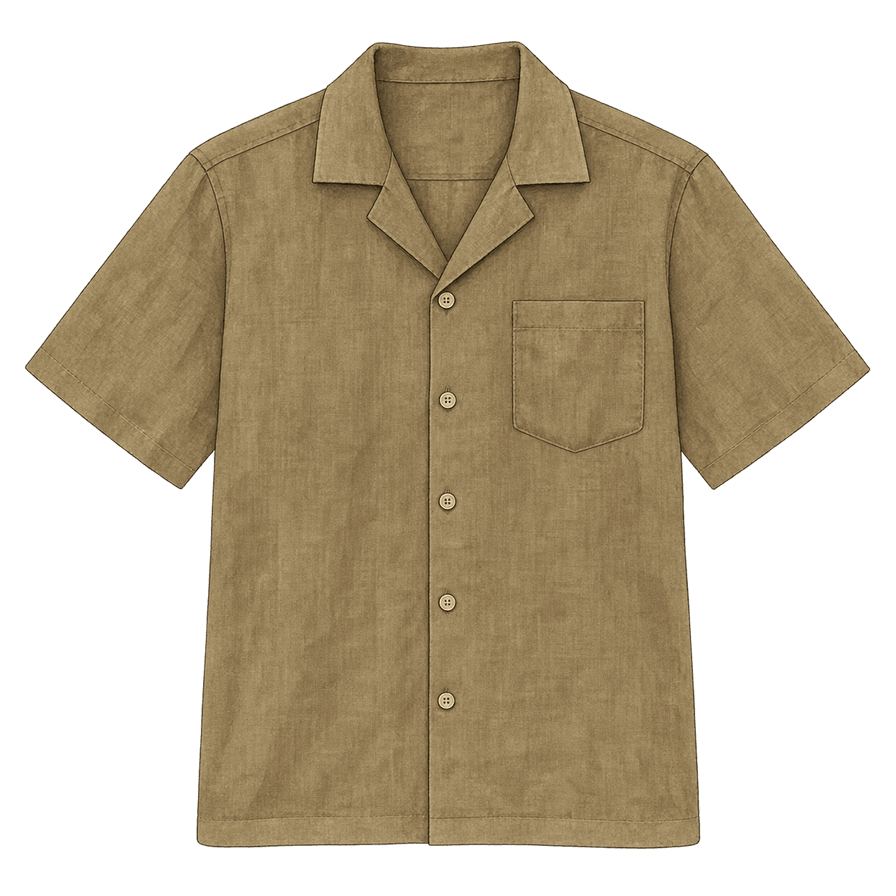Khaki short-sleeve camp-collar shirt