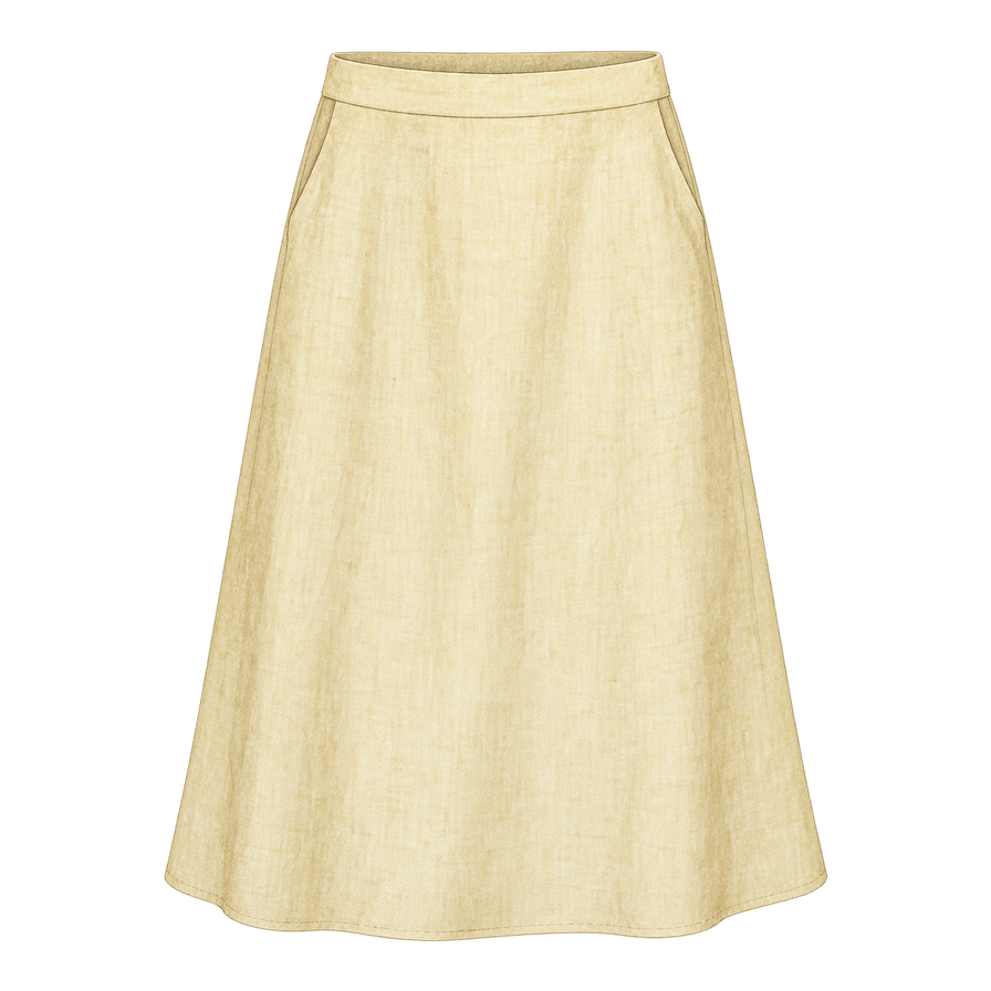 Rice-straw yellow linen midi skirt, A-line