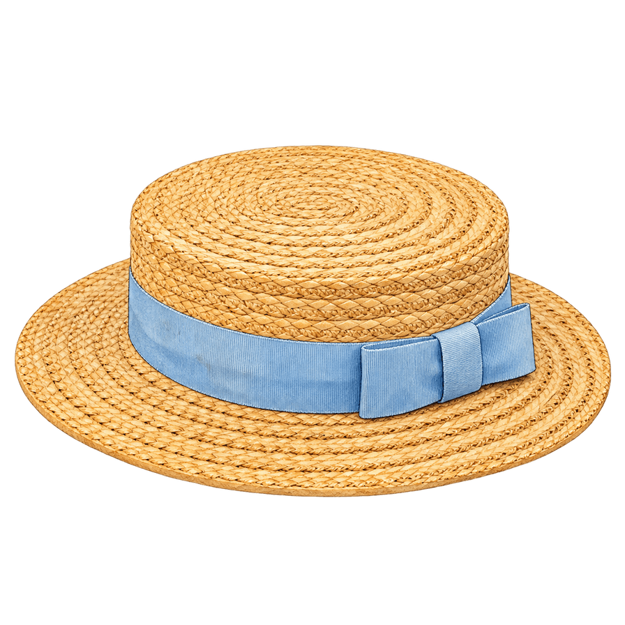 Natural straw boater, sky-blue band