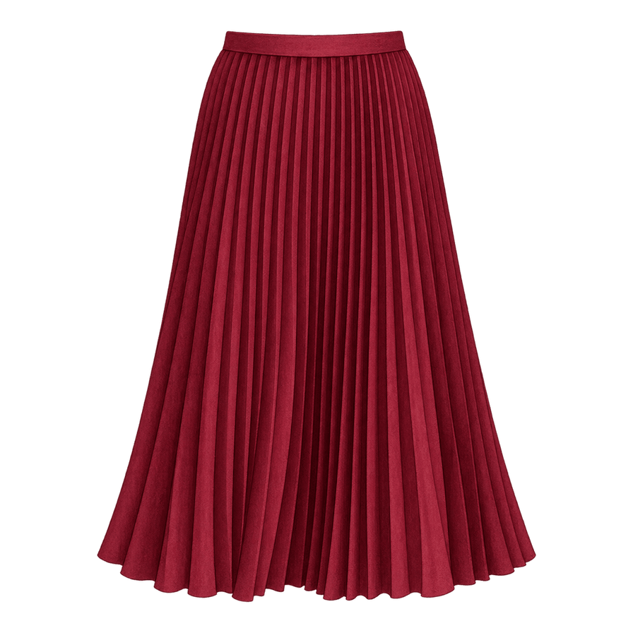 Cranberry wool-crepe sunray-pleated midi skirt